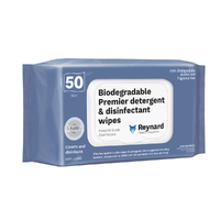 Reynard Biodegradable Premier Detergent & Disinfectant Wipe - 33cm x 22cm - Pack 50