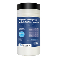 Reynard Premier Detergent & Disinfectant Wipes - 22cm x 20cm - Cannister 200