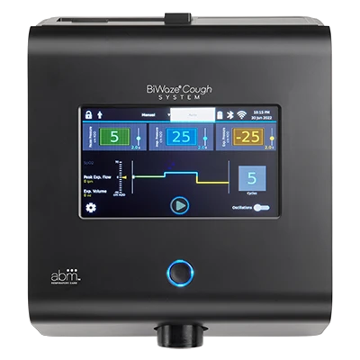 ABM BiWaze Cough System control unit, front view showing the therapy touchscreen