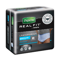 Depend Real Fit Underwear for Men Blue Label - Medium - Waist 71cm - 102cm - 1320mL - Pack 8