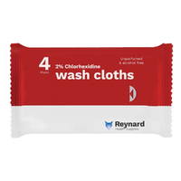 Reynard Chlorhexidine 2% Wash Cloth Alcohol Free - 33cm x 23cm - Pack 4