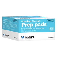 Reynard 70% Isopropyl Alcohol Sterile Premium Prep Pad - 4.5cm x 8.5cm - Box 100