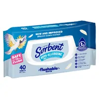 Sorbent Flushable Wipes Hypo-Allergenic 40 pack